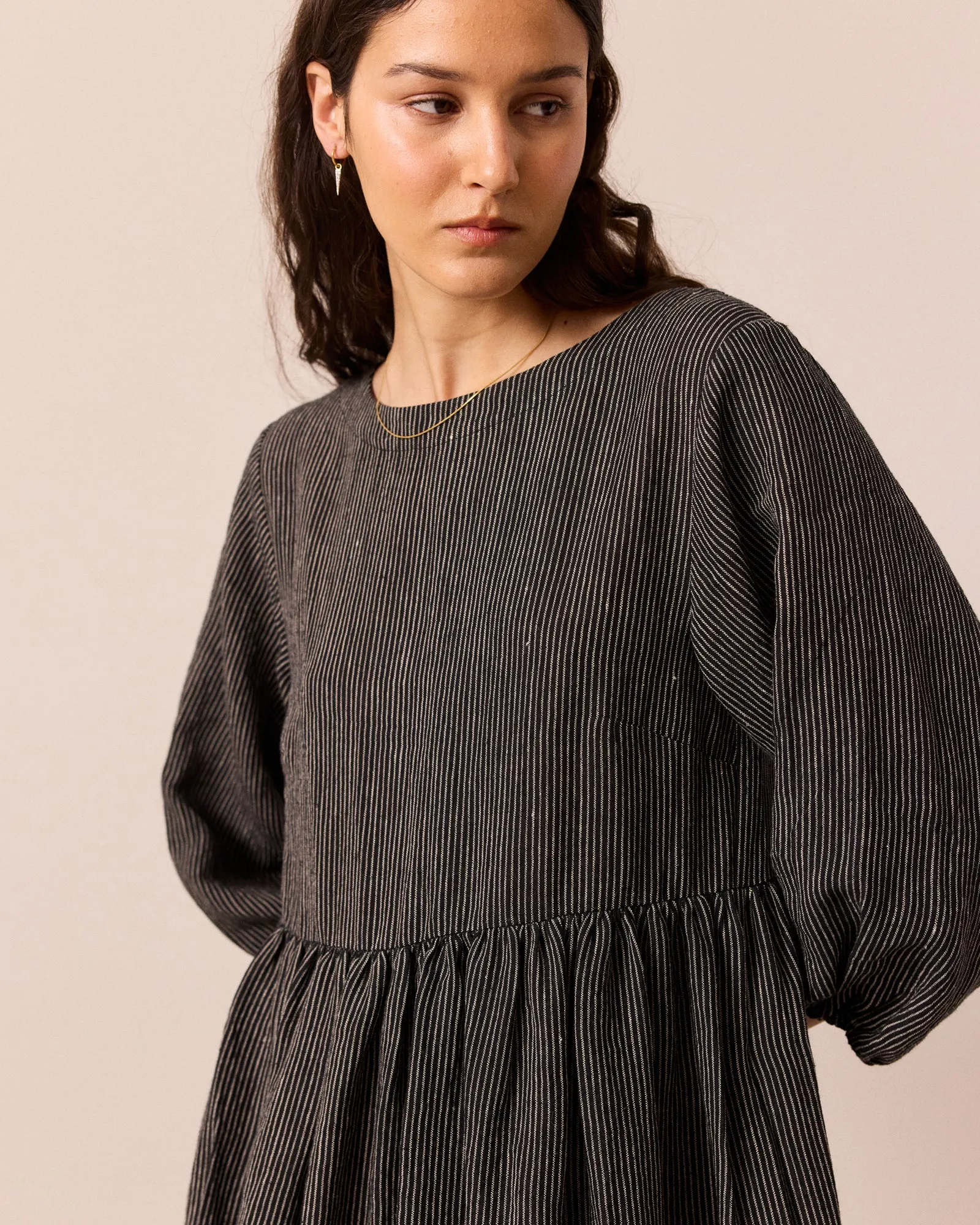 Berlin Black & Ecru Pencil Stripe Linen Dress sold by Beyond Nine product image thumbnail 2