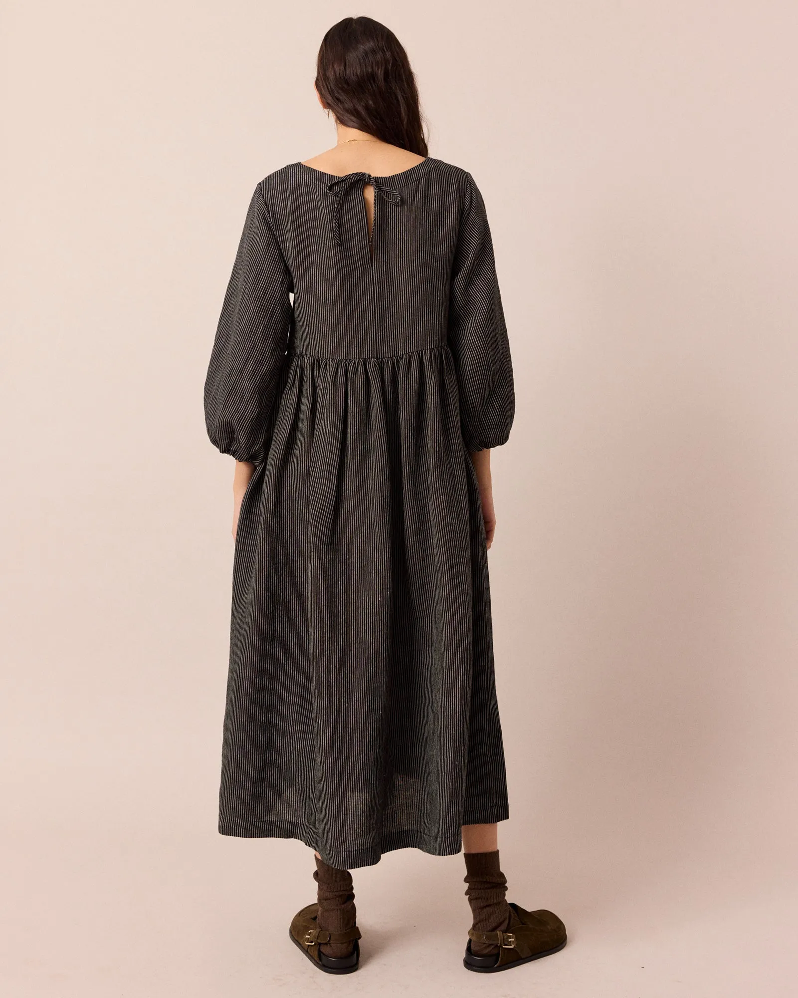 Berlin Black & Ecru Pencil Stripe Linen Dress sold by Beyond Nine product image thumbnail 4