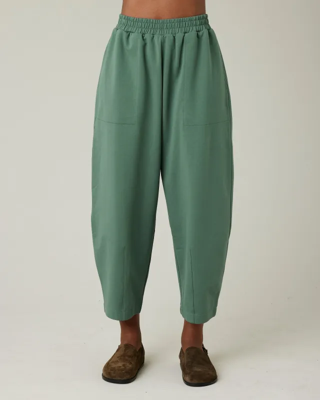 Huxley Dusky Green Cotton Jersey Trousers sold by Beyond Nine
