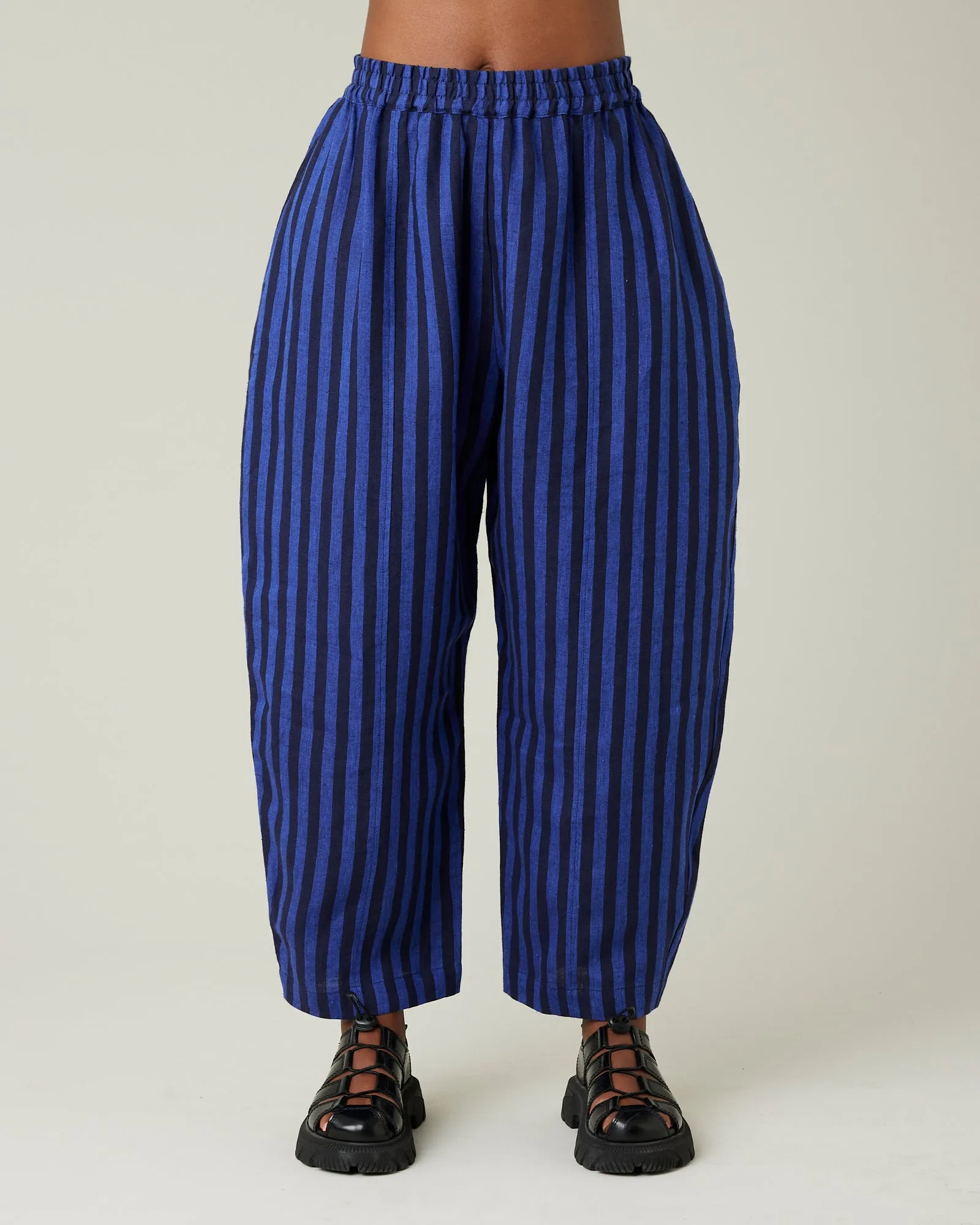 Mabel Indigo Stripe Linen Trousers sold by Beyond Nine