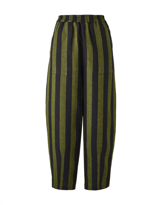 Huxley Black & Olive Stripe Linen Trousers sold by Beyond Nine