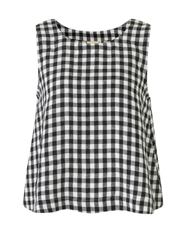 Tara Black & White Gingham Linen Top sold by Beyond Nine
