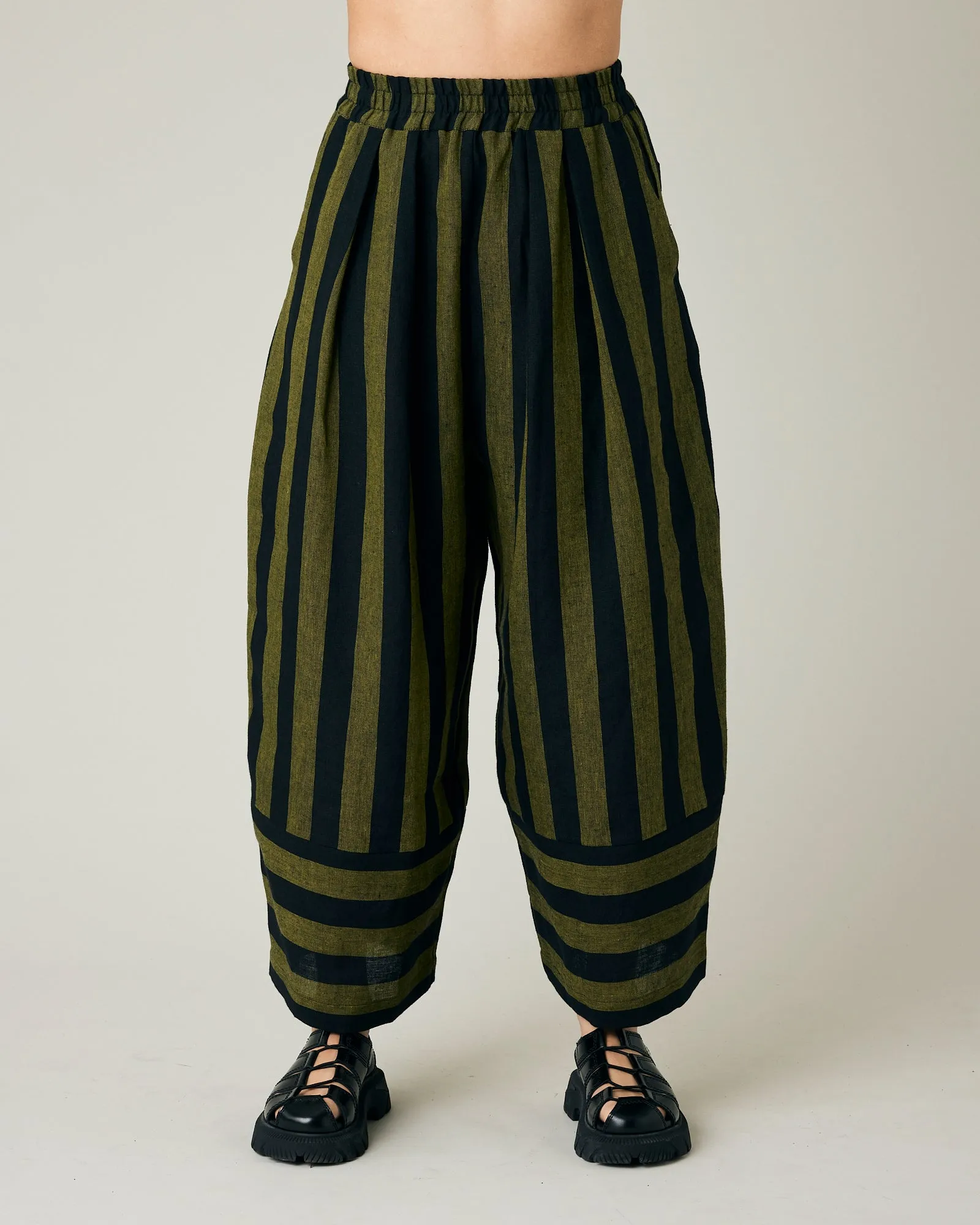 Bobbi Black & Olive Stripe Linen Trousers sold by Beyond Nine