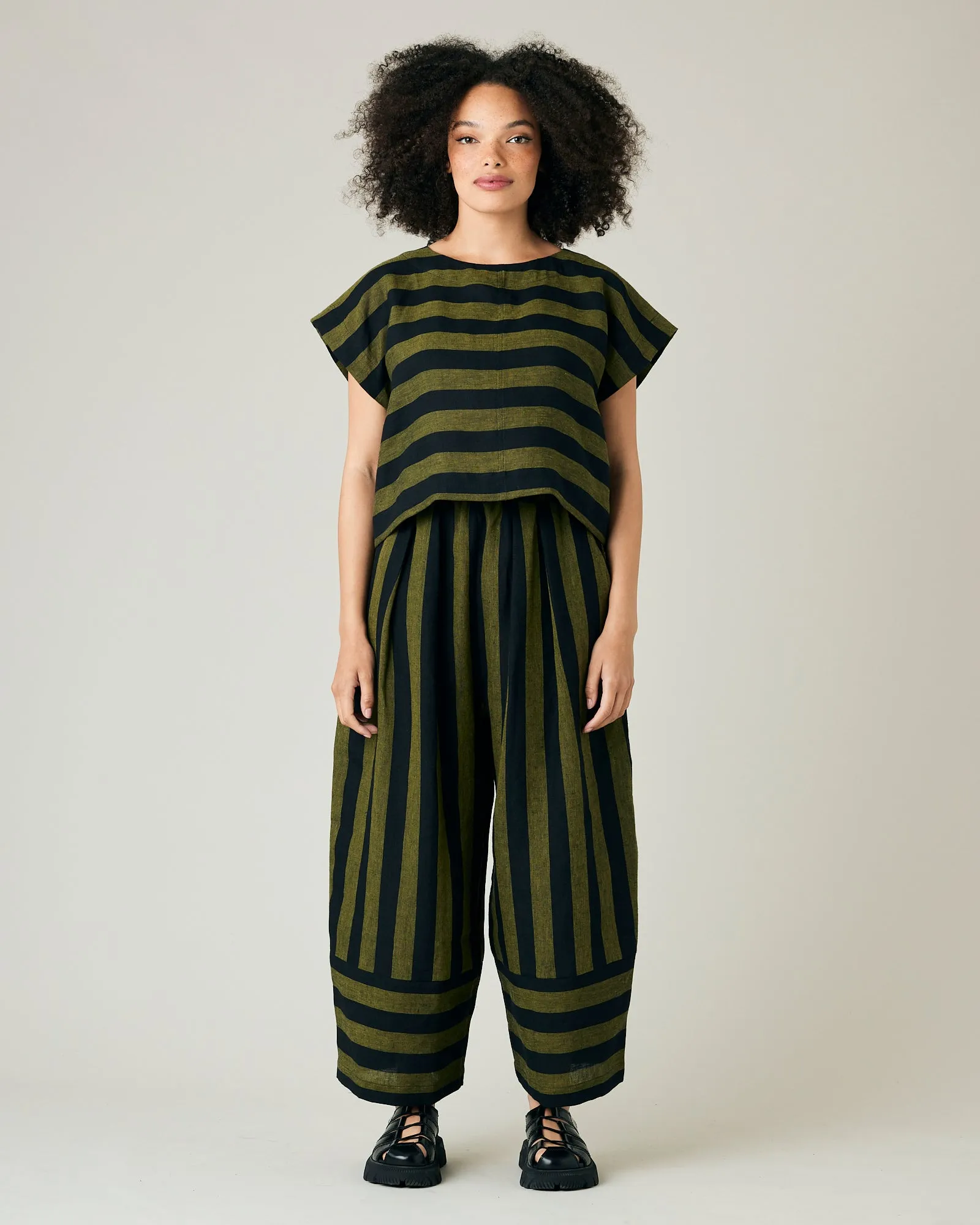 Bobbi Black & Olive Stripe Linen Trousers sold by Beyond Nine product image thumbnail 5