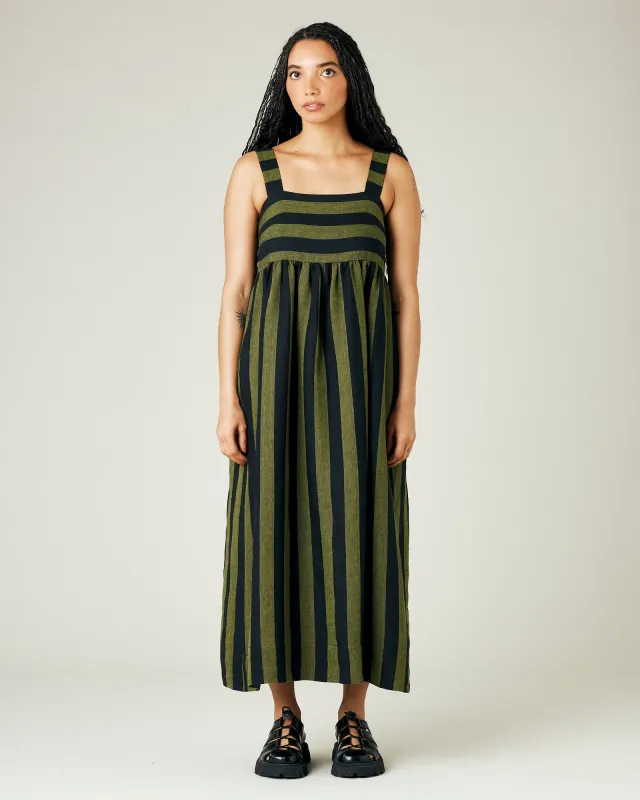 Suki Olive & Black Stripe Linen Dress made by Beyond Nine