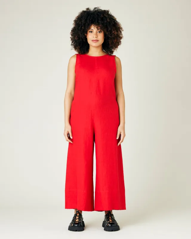 Vivienne Red Linen Jumpsuit sold by Beyond Nine