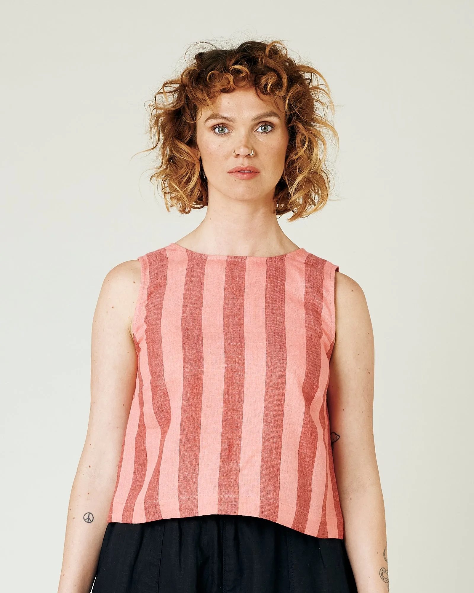 Esme Blush Stripe Linen Top sold by Beyond Nine