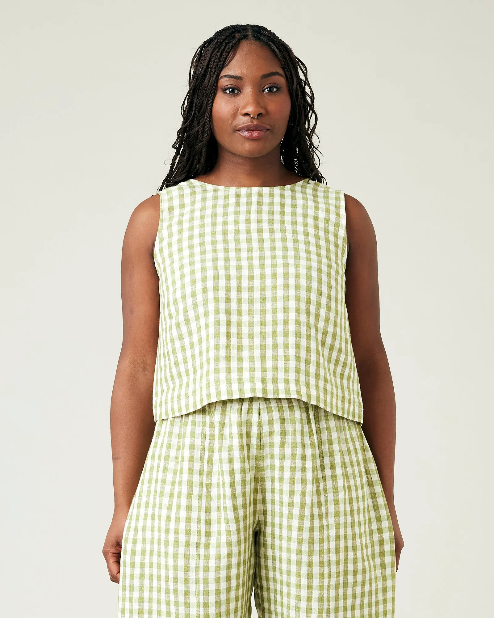 Esme Apple Check Linen Top sold by Beyond Nine