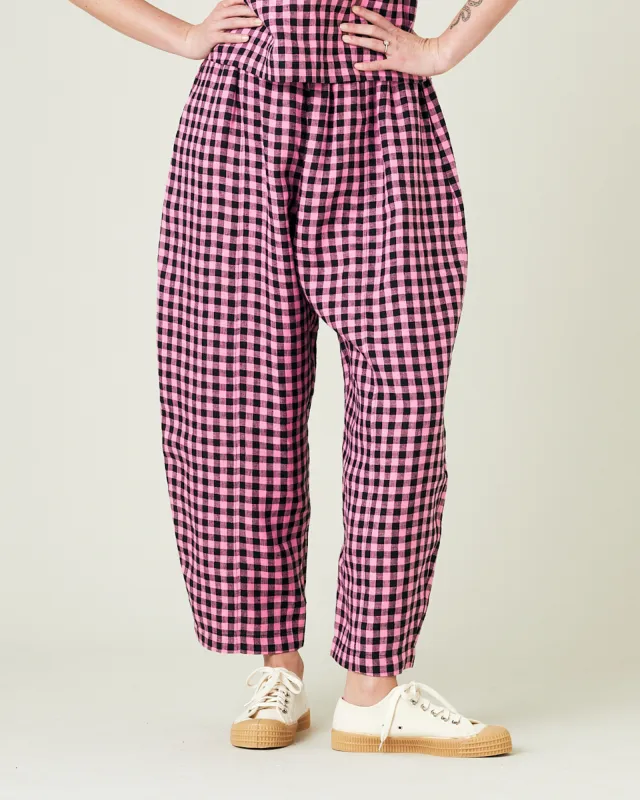 Mabel Pink & Black Gingham Linen Trousers sold by Beyond Nine