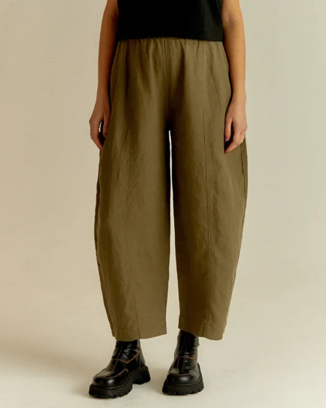 Mabel Light Khaki Linen Trousers sold by Beyond Nine