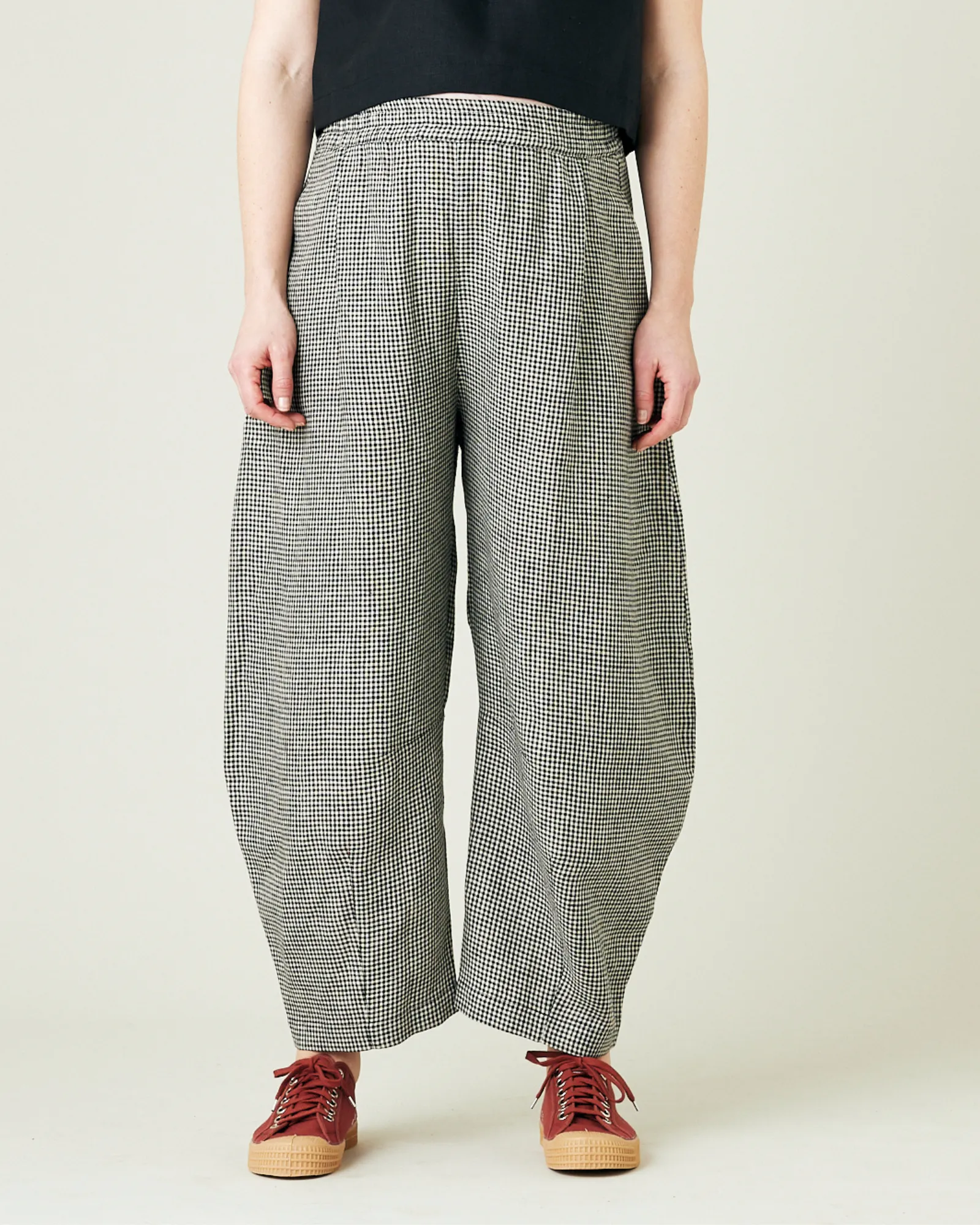 Daisy Black & Stone Micro Gingham Linen Trousers sold by Beyond Nine