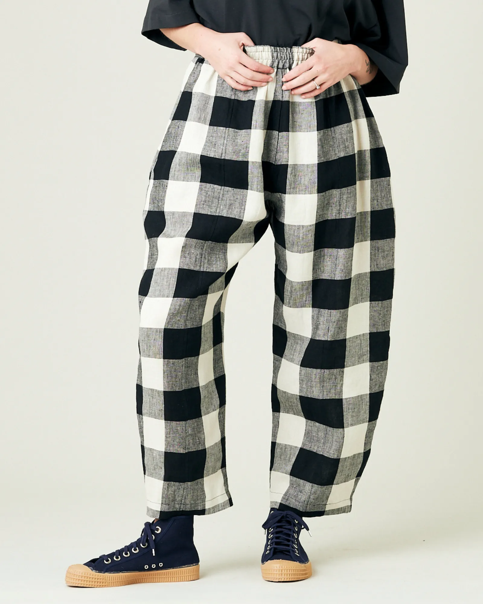 Mabel Stone & Black Mega Check Linen Trousers sold by Beyond Nine