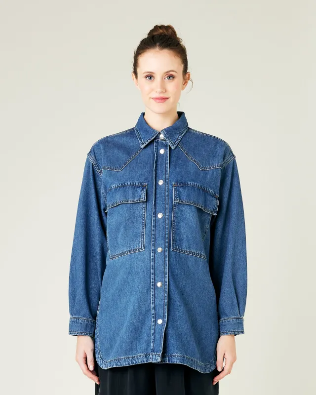 Moxie Mid Blue Wash Denim Shirt sold by Beyond Nine