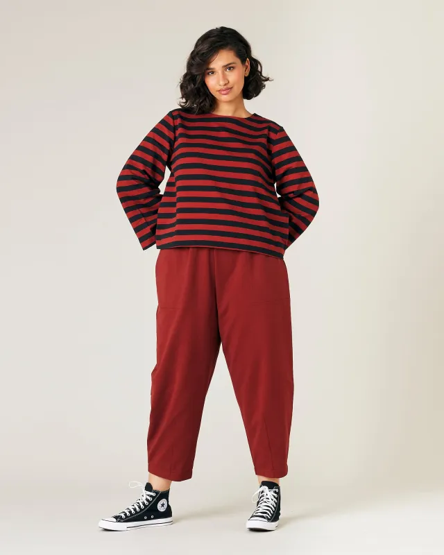 Wren Fired Brick And Black Stripe Cotton Jersey Top sold by Beyond Nine