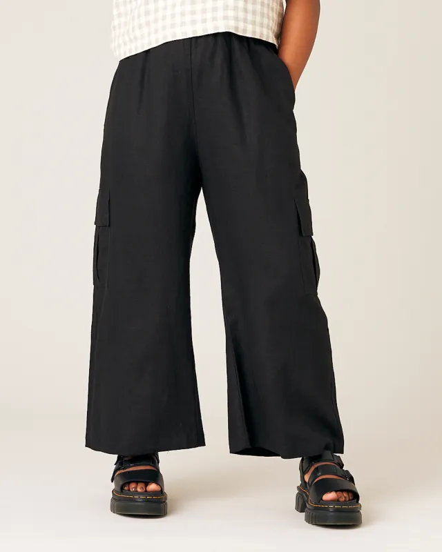 Orla Wide Leg Linen Trousers - Black sold by Beyond Nine