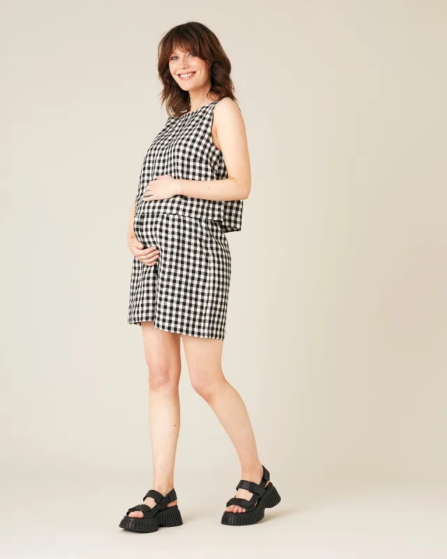 Esme Linen Top - Black and White Gingham sold by Beyond Nine
