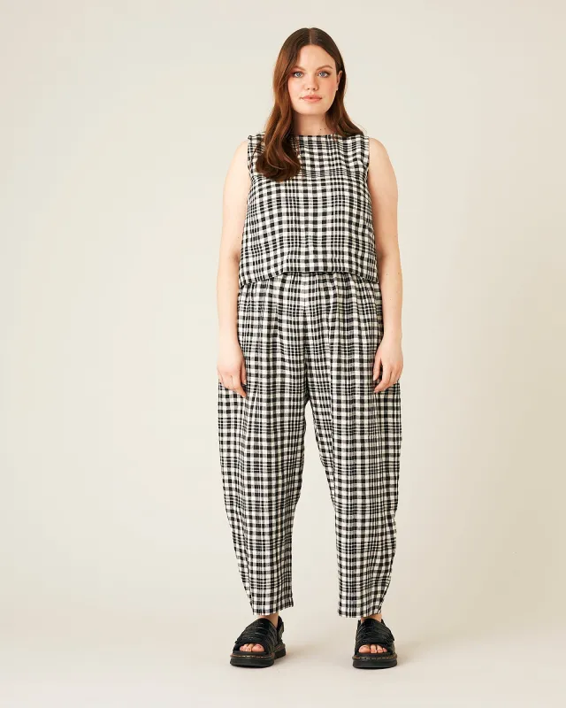 Esme Linen Top - Mono Check sold by Beyond Nine