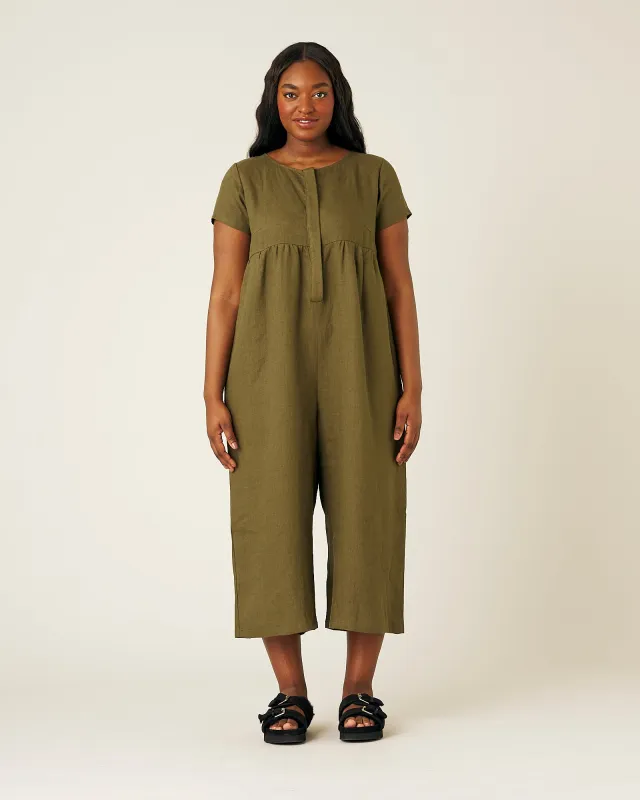 Sahara Khaki Linen Jumpsuit sold by Beyond Nine