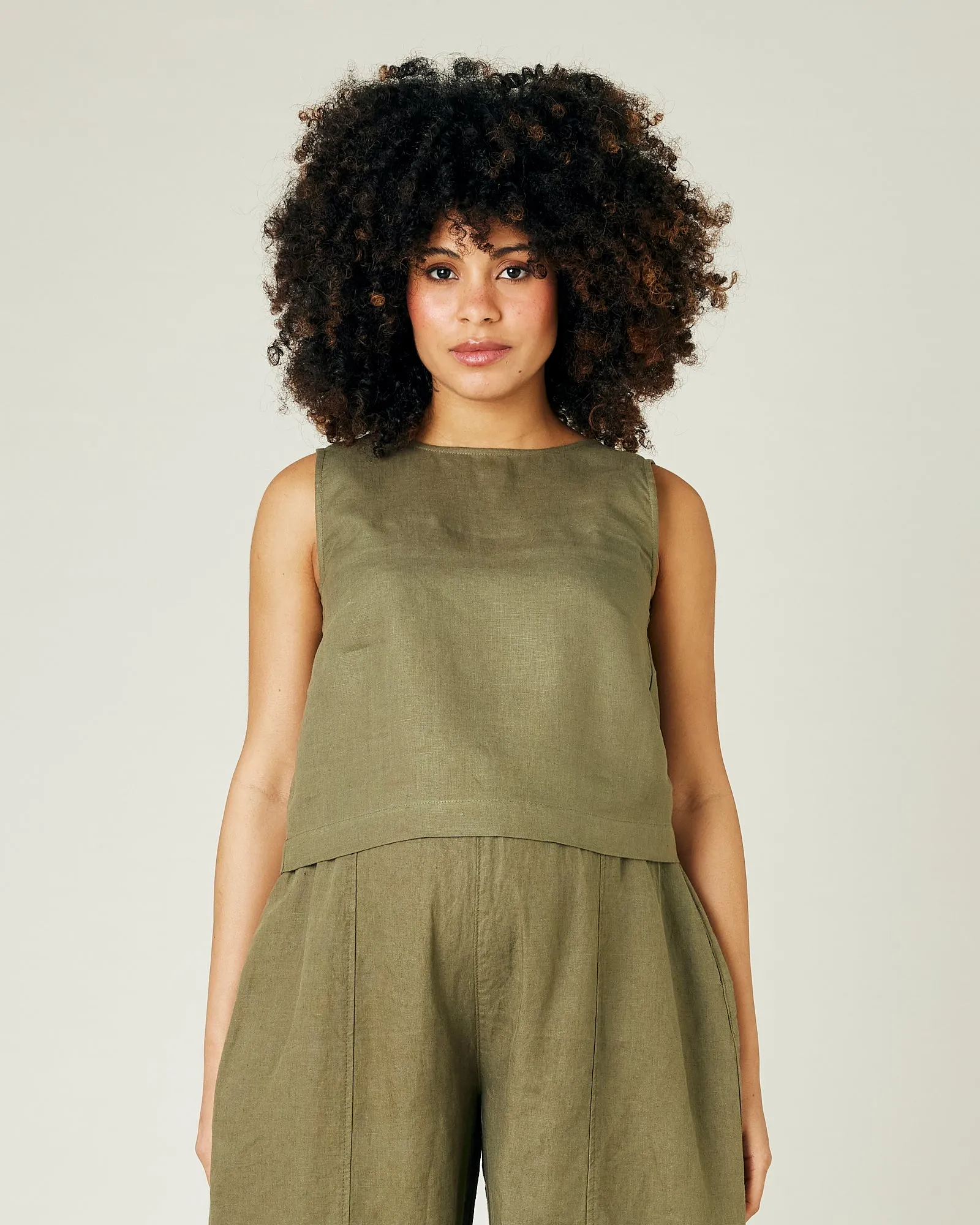 Esme Khaki Linen Top sold by Beyond Nine