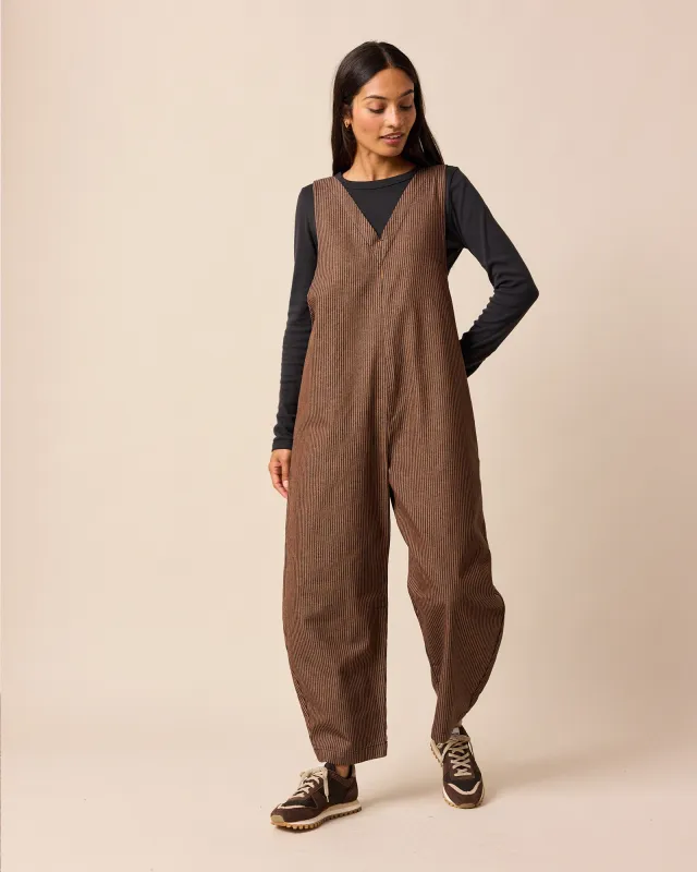 Ottie Rust Hickory Stripe Denim Jumpsuit sold by Beyond Nine