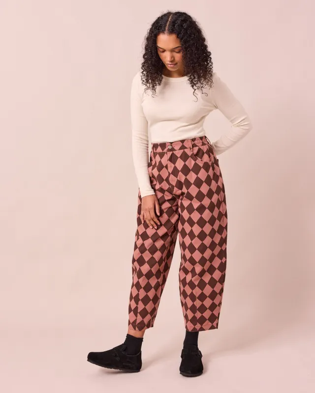 Remi Clay Pink & Chocolate Harlequin Denim Jeans made by Beyond Nine