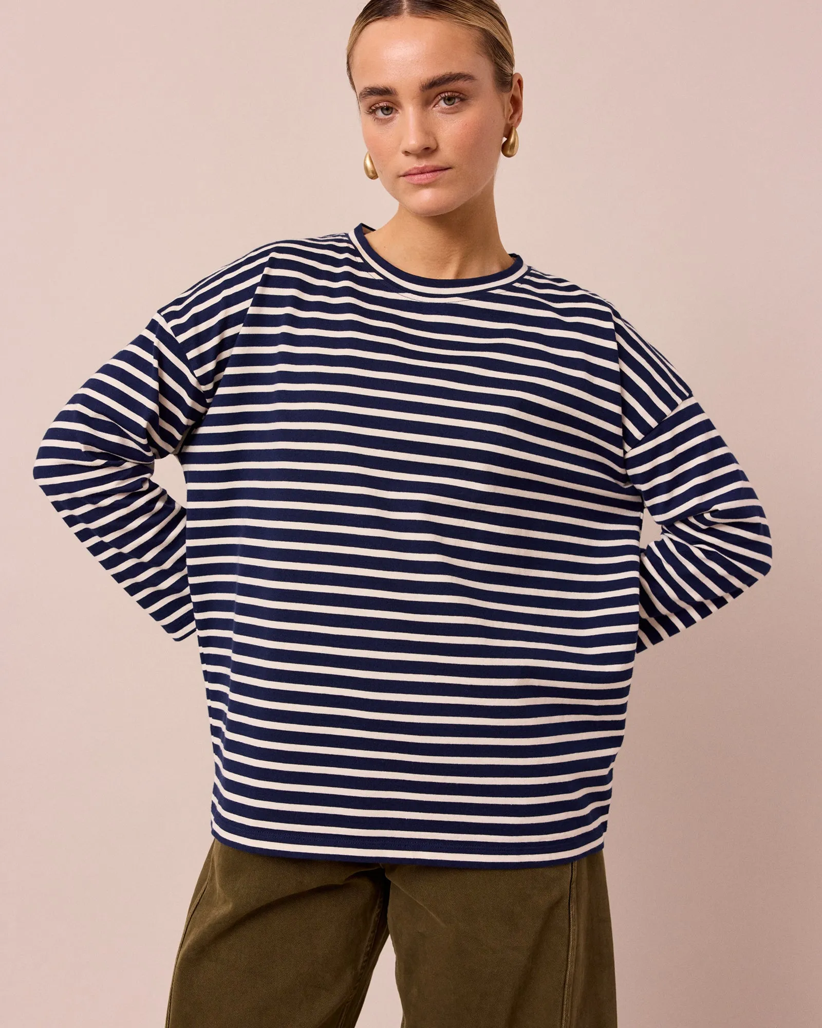 Robyn Navy & Ecru Stripe Jersey Top sold by Beyond Nine
