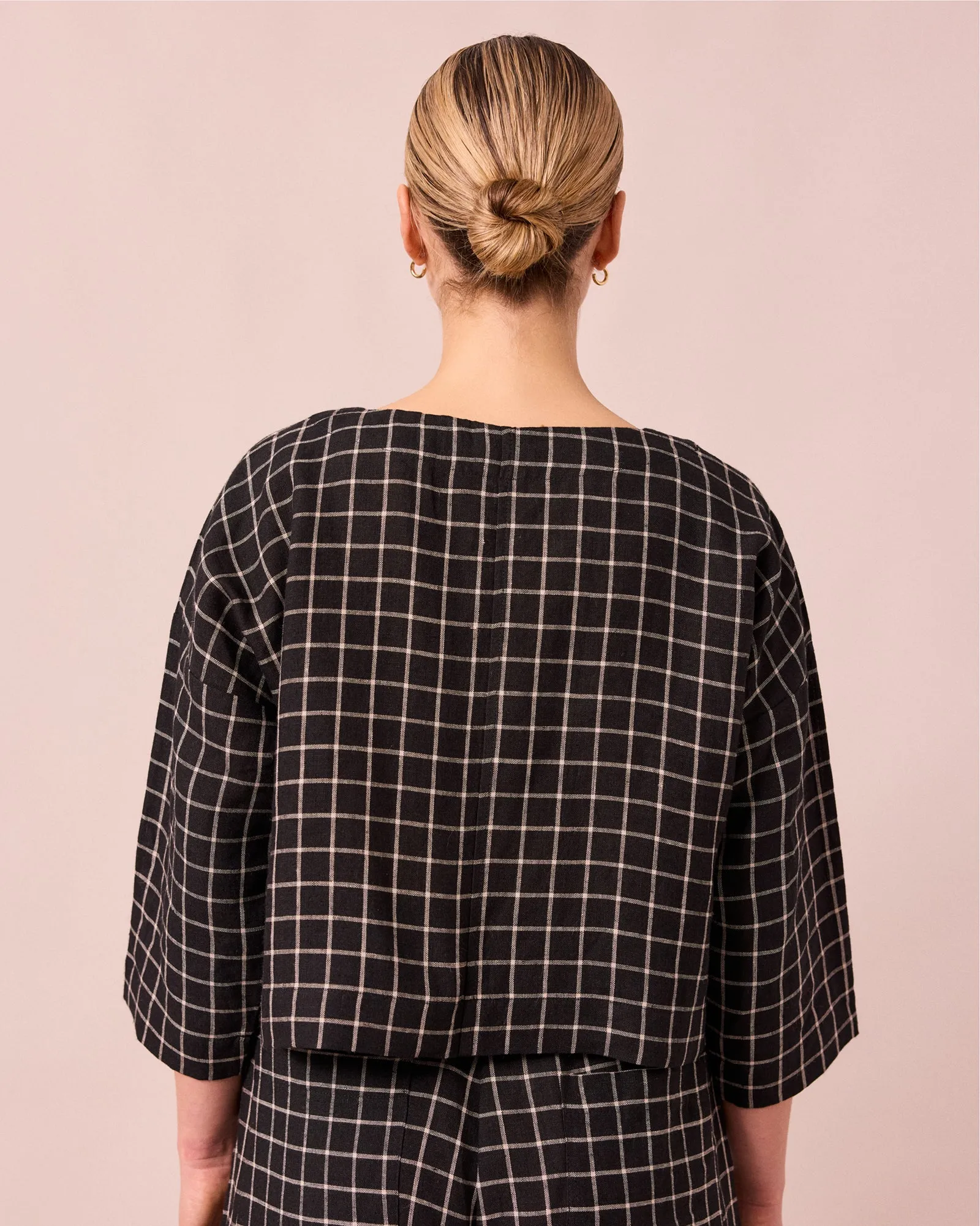 Lily Black Grid Linen Top sold by Beyond Nine product image thumbnail 3