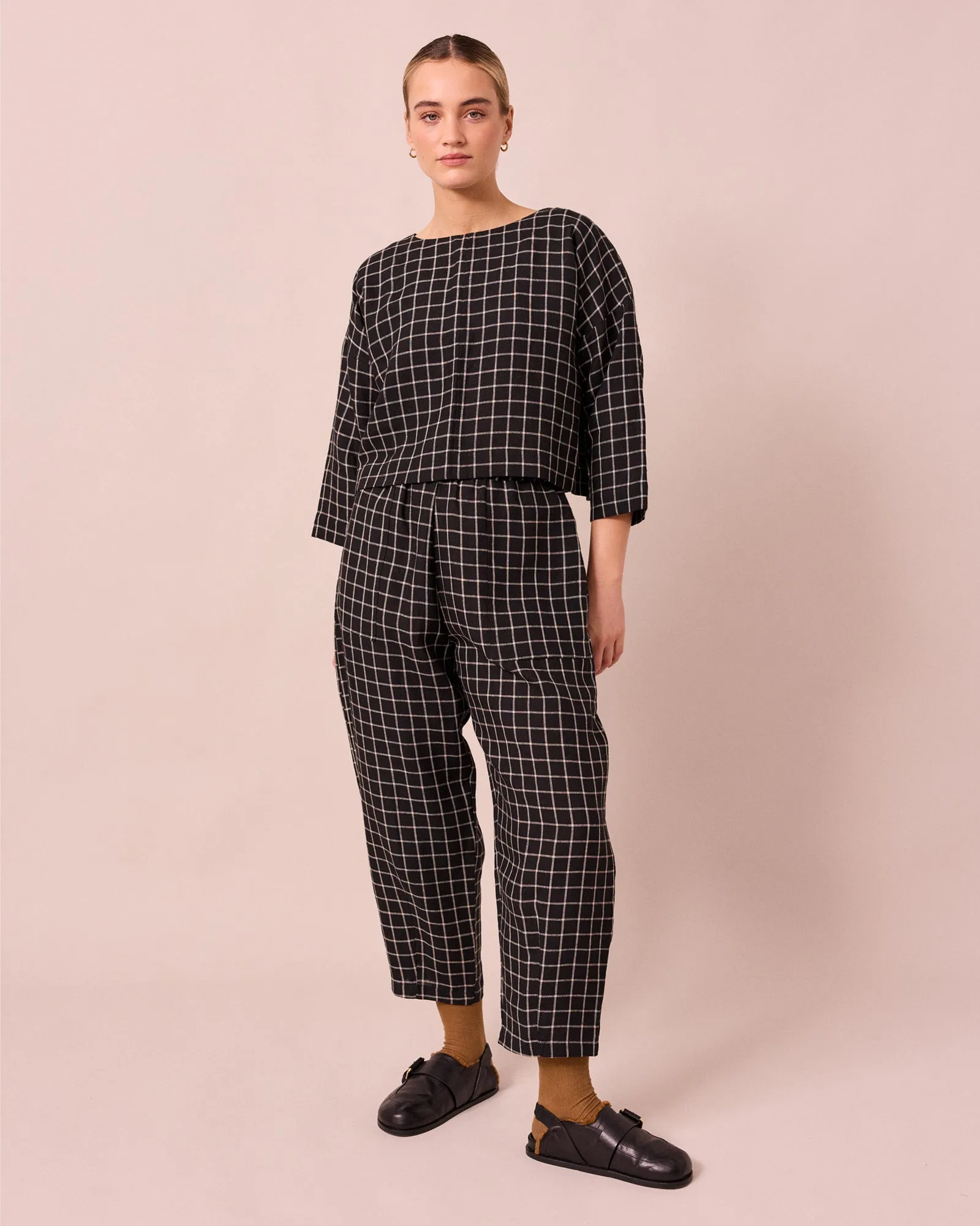 Lily Black Grid Linen Top sold by Beyond Nine product image thumbnail 2