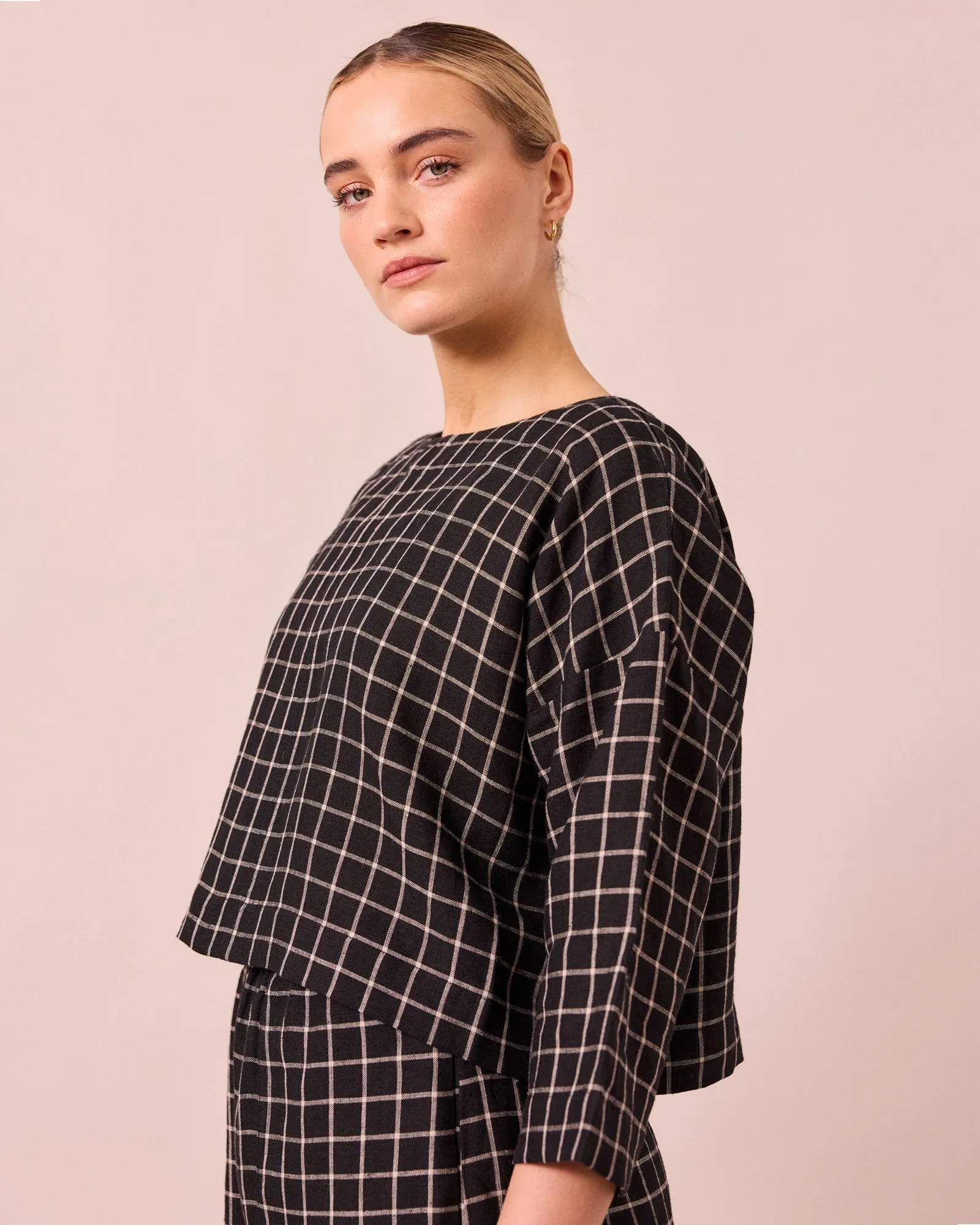 Lily Black Grid Linen Top sold by Beyond Nine product image thumbnail 5
