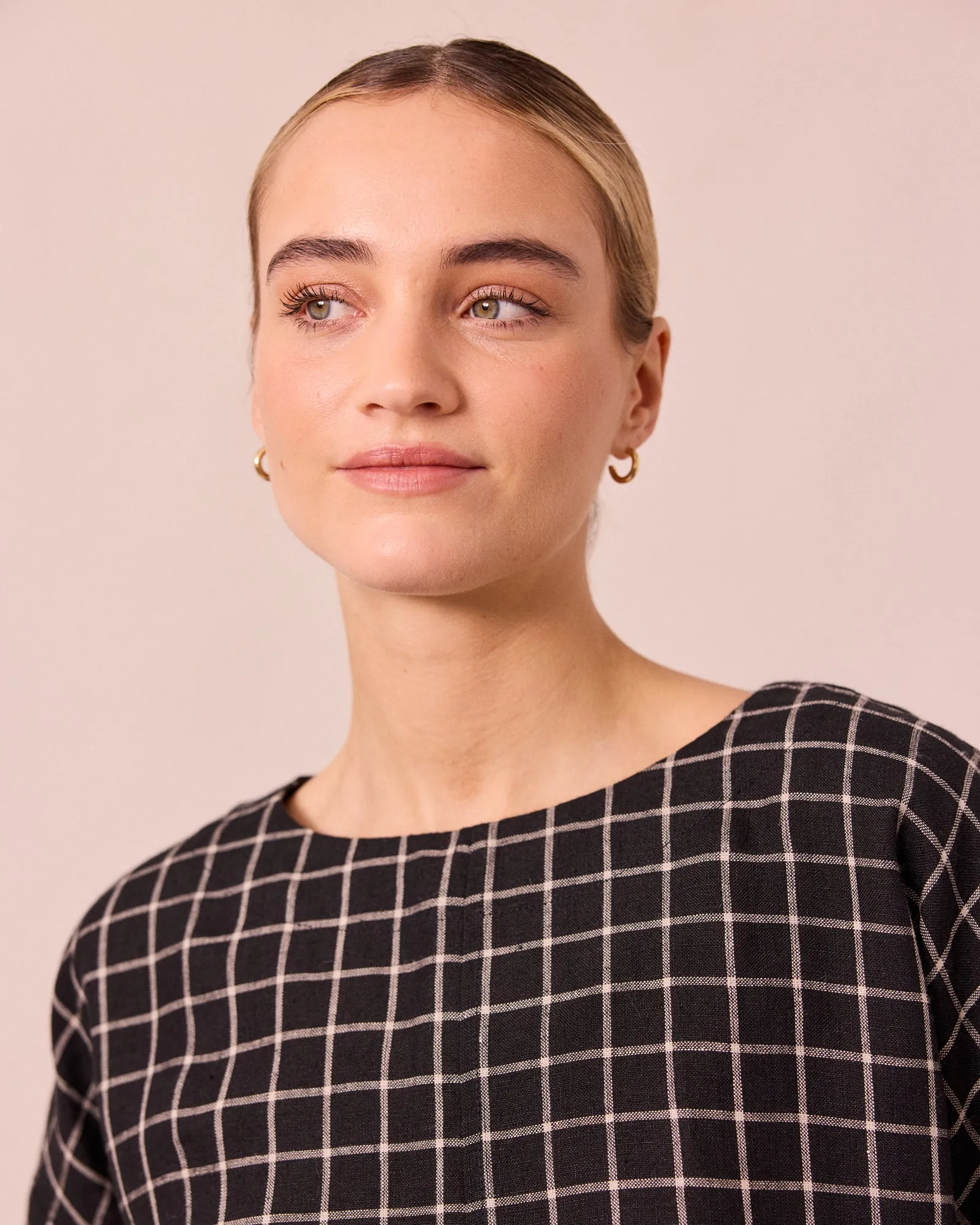 Lily Black Grid Linen Top sold by Beyond Nine product image thumbnail 4