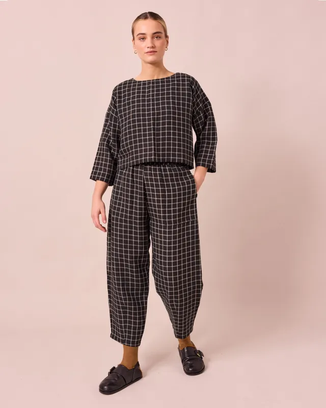Huxley Black Grid Linen Trousers sold by Beyond Nine