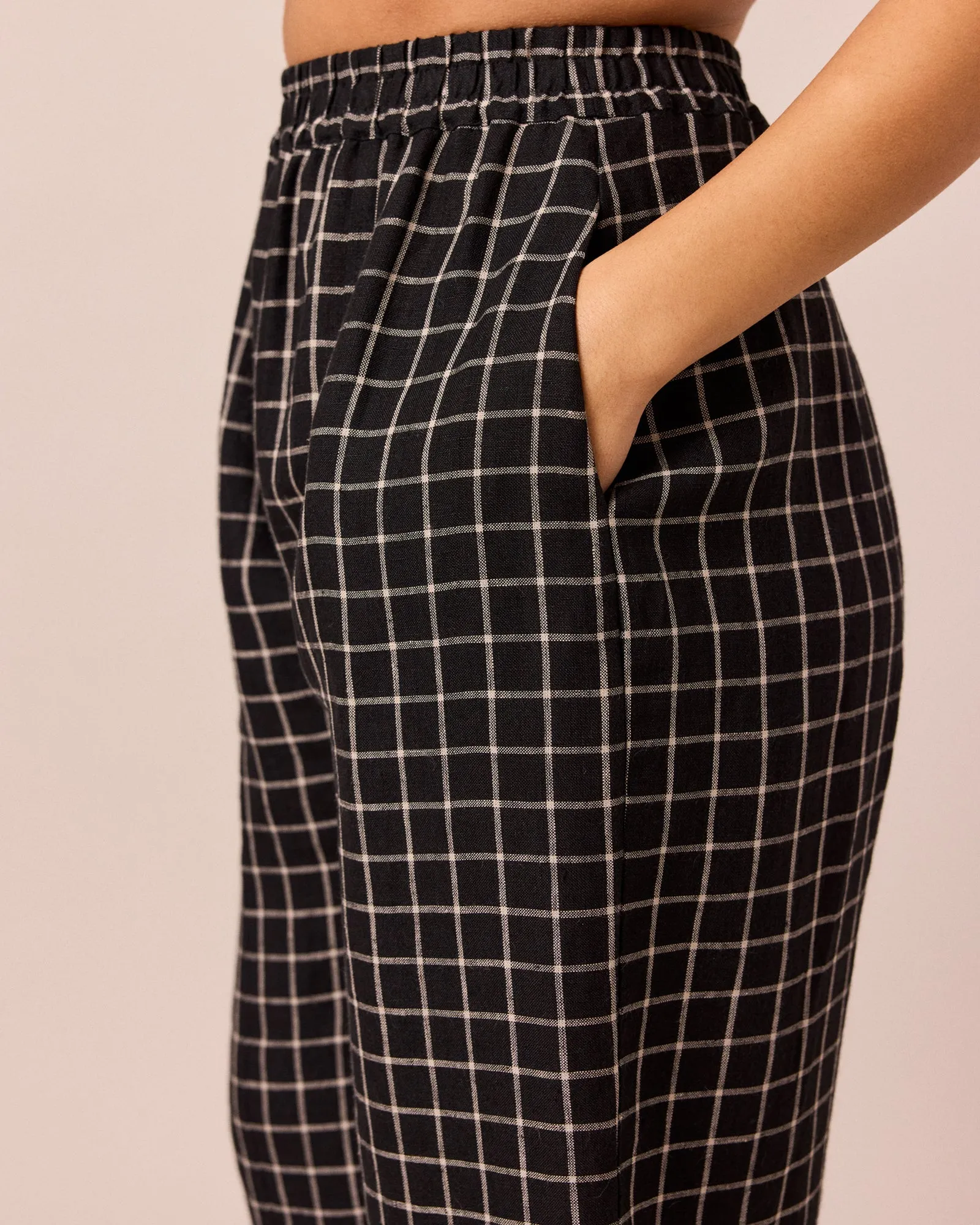Mabel Black Grid Linen Trousers sold by Beyond Nine product image thumbnail 5
