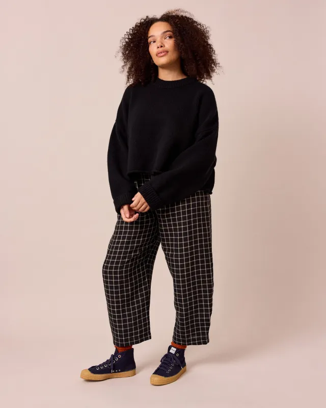 Mabel Black Grid Linen Trousers sold by Beyond Nine