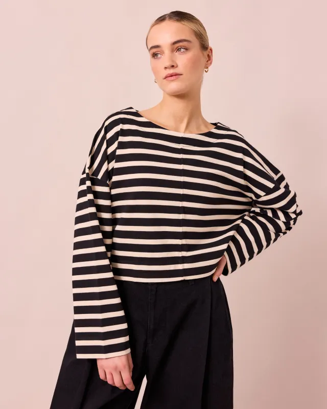 Peggy Black & Ecru Stripe Jersey Top made by Beyond Nine