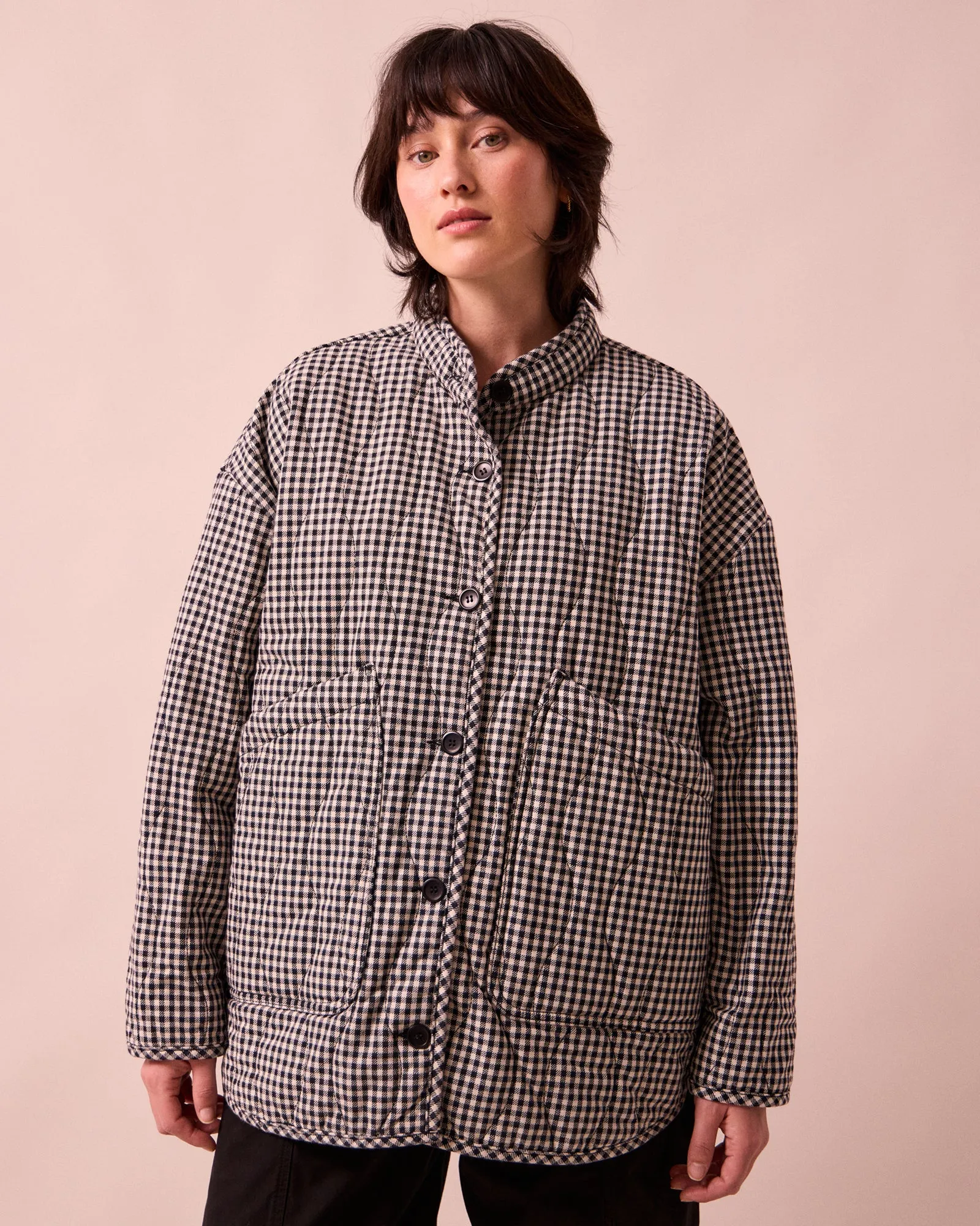 Rue Black & White Mini Gingham Denim Jacket sold by Beyond Nine