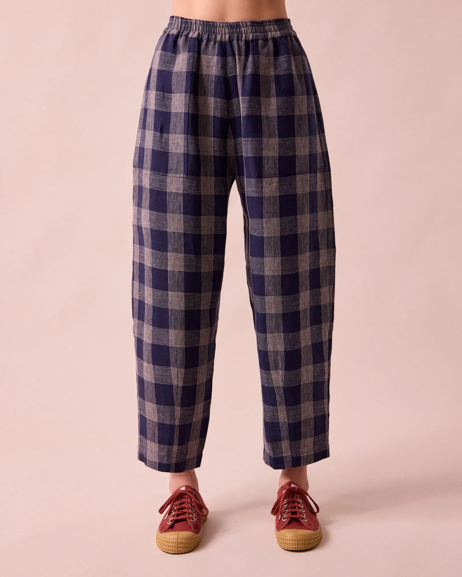 Huxley Navy Plaid Linen Trousers sold by Beyond Nine product image thumbnail 2