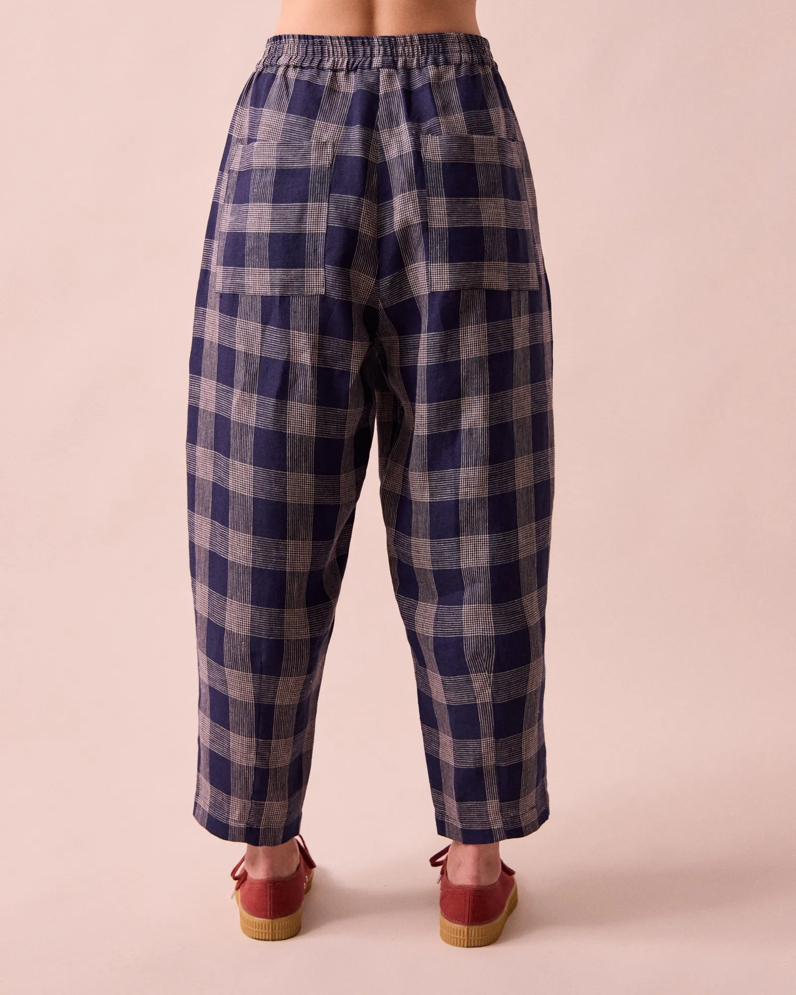 Huxley Navy Plaid Linen Trousers sold by Beyond Nine product image thumbnail 5