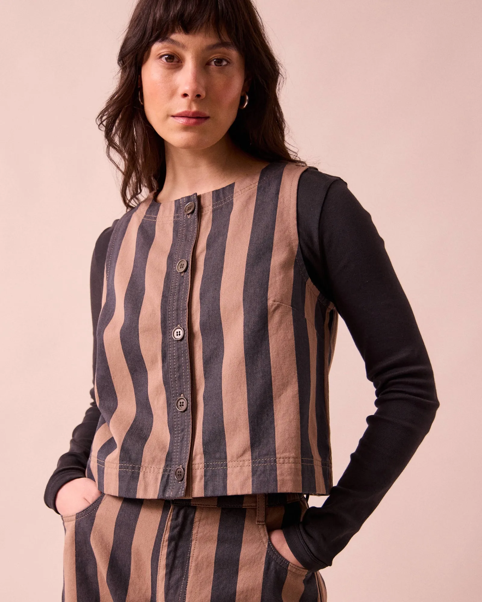 Elodie Graphite & Mocha Denim Top sold by Beyond Nine