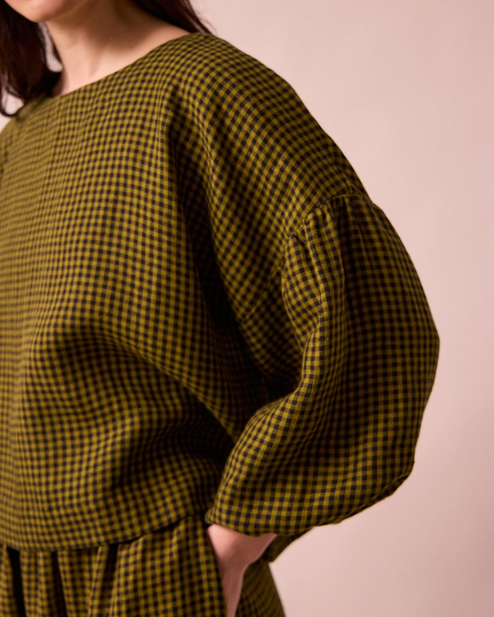 Aisha Fresh Olive Mini Gingham Linen Top sold by Beyond Nine product image thumbnail 5
