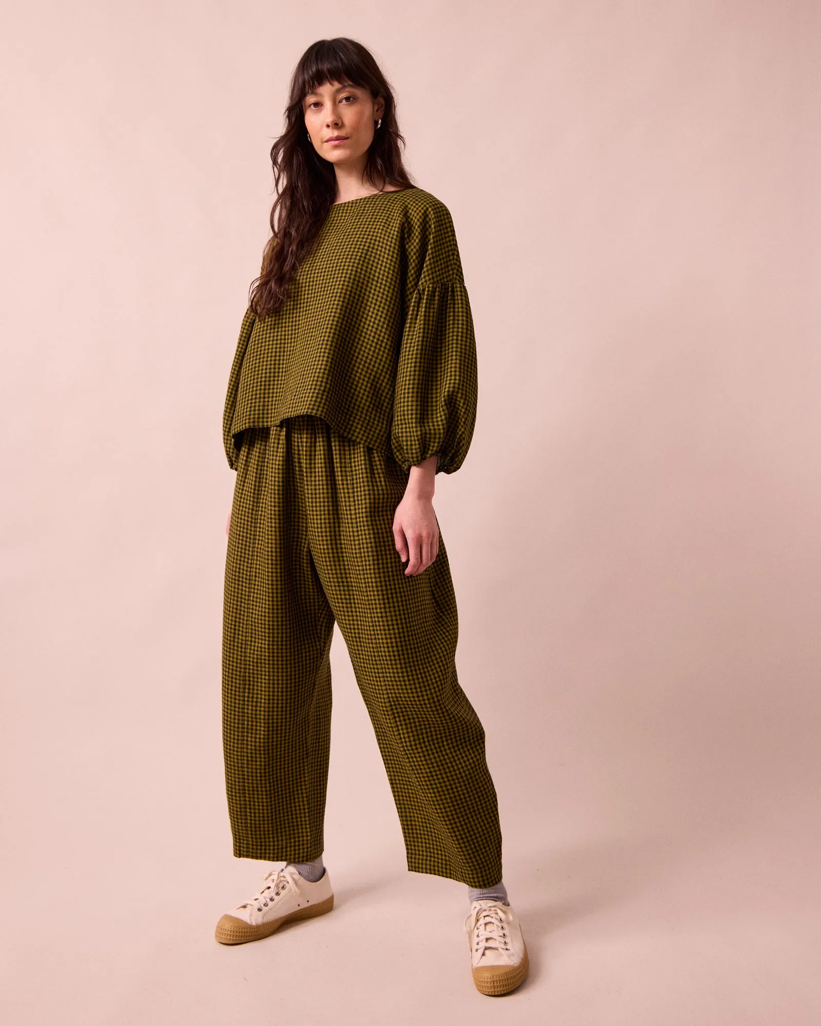 Aisha Fresh Olive Mini Gingham Linen Top sold by Beyond Nine product image thumbnail 2