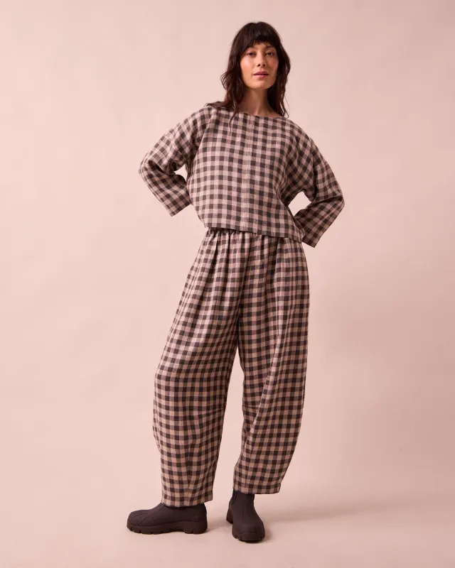 Daisy Stone Gingham Linen Trousers sold by Beyond Nine