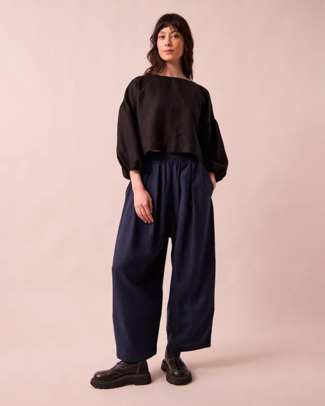 Bobbi Navy Linen Trousers sold by Beyond Nine