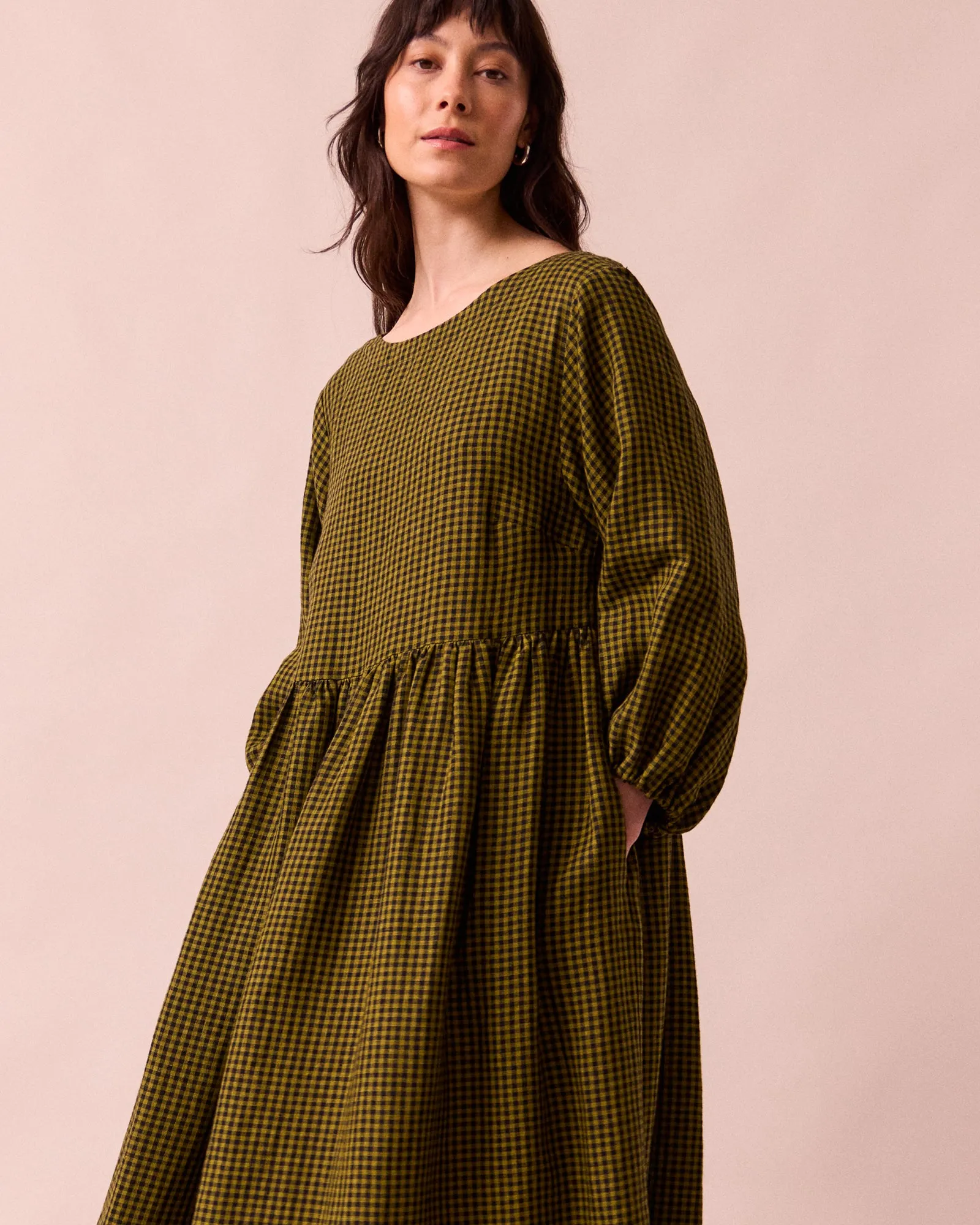Berlin Fresh Olive Mini Gingham Linen Dress sold by Beyond Nine product image thumbnail 2