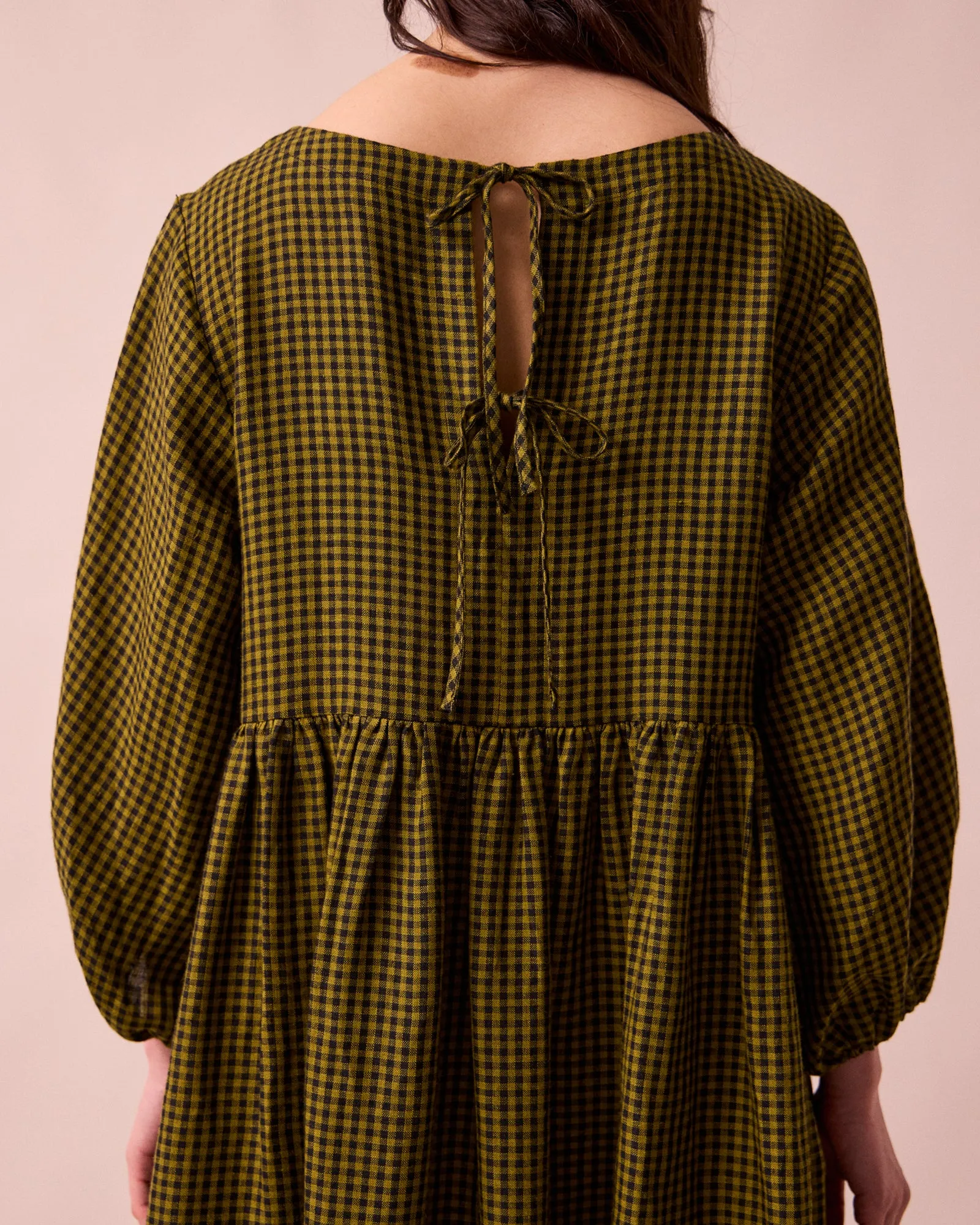 Berlin Fresh Olive Mini Gingham Linen Dress sold by Beyond Nine product image thumbnail 4