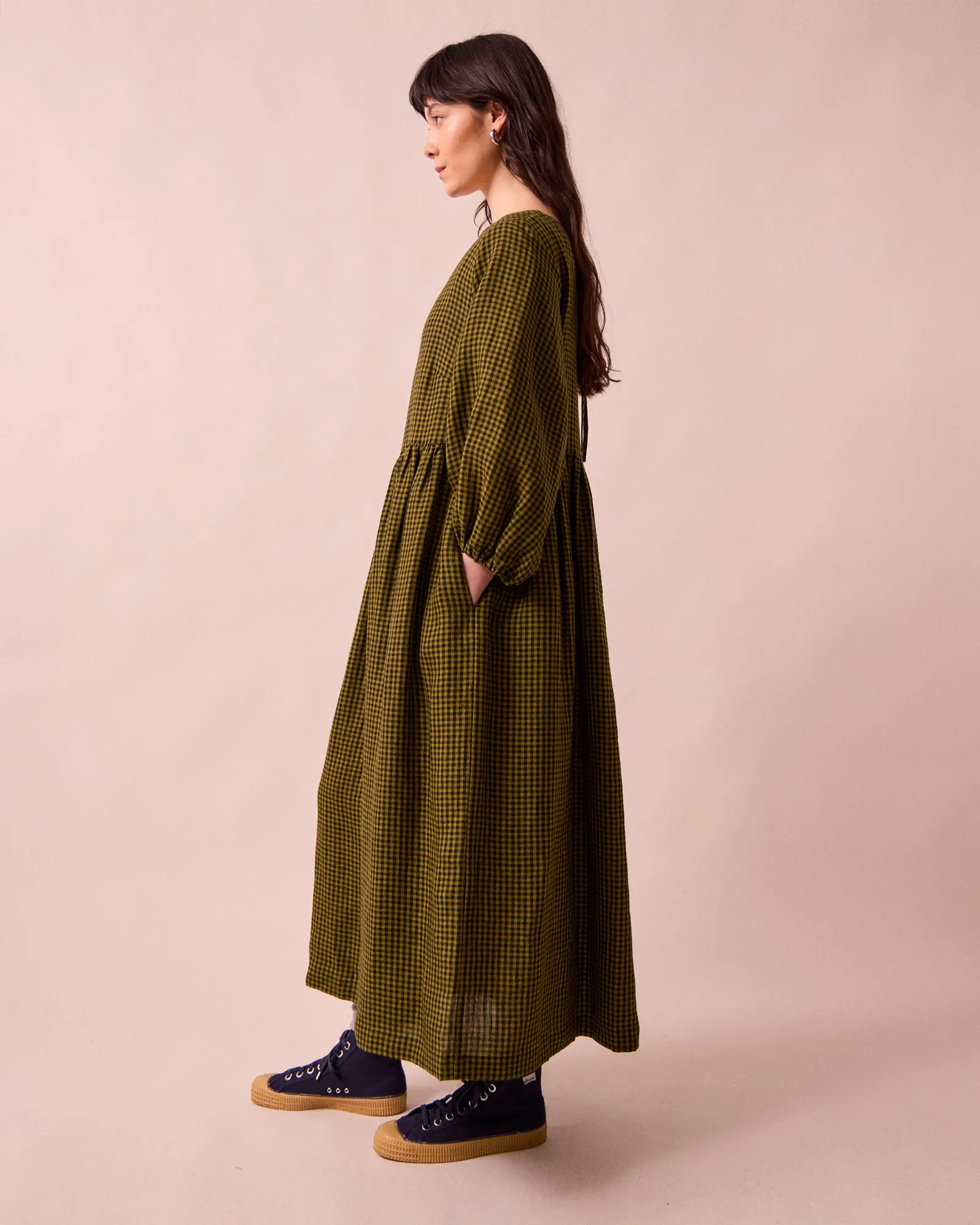 Berlin Fresh Olive Mini Gingham Linen Dress sold by Beyond Nine product image thumbnail 3