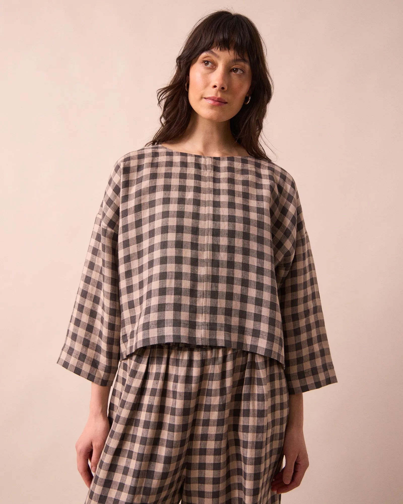 Lily Stone Gingham Linen Top sold by Beyond Nine