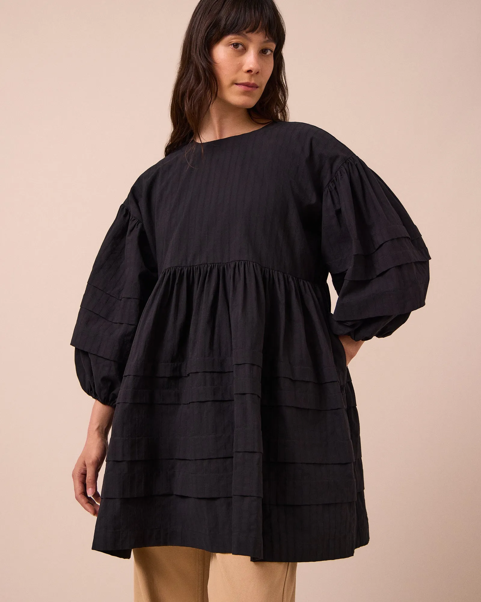 Nina Black Self Stripe Cotton Dress sold by Beyond Nine