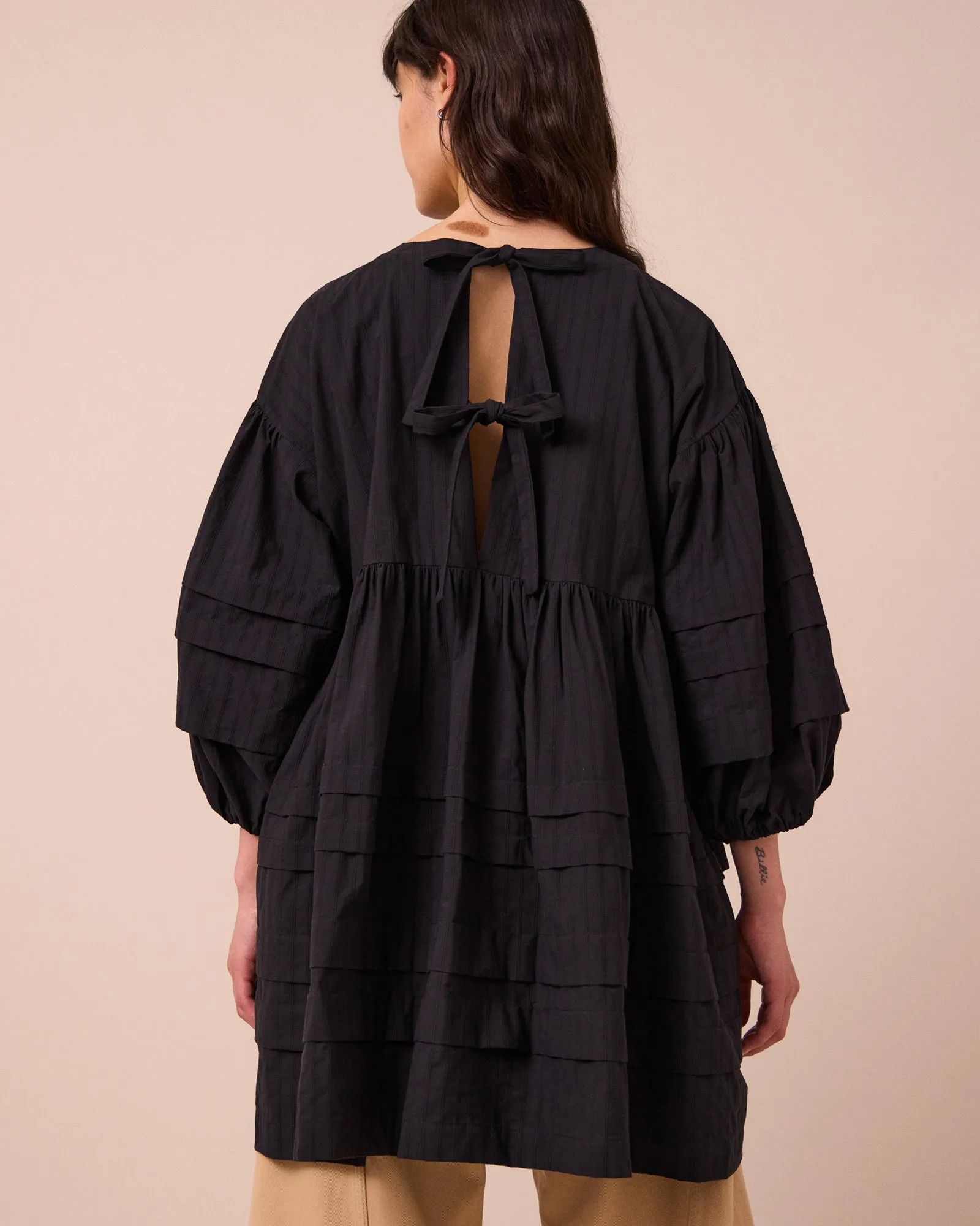 Nina Black Self Stripe Cotton Dress sold by Beyond Nine product image thumbnail 3