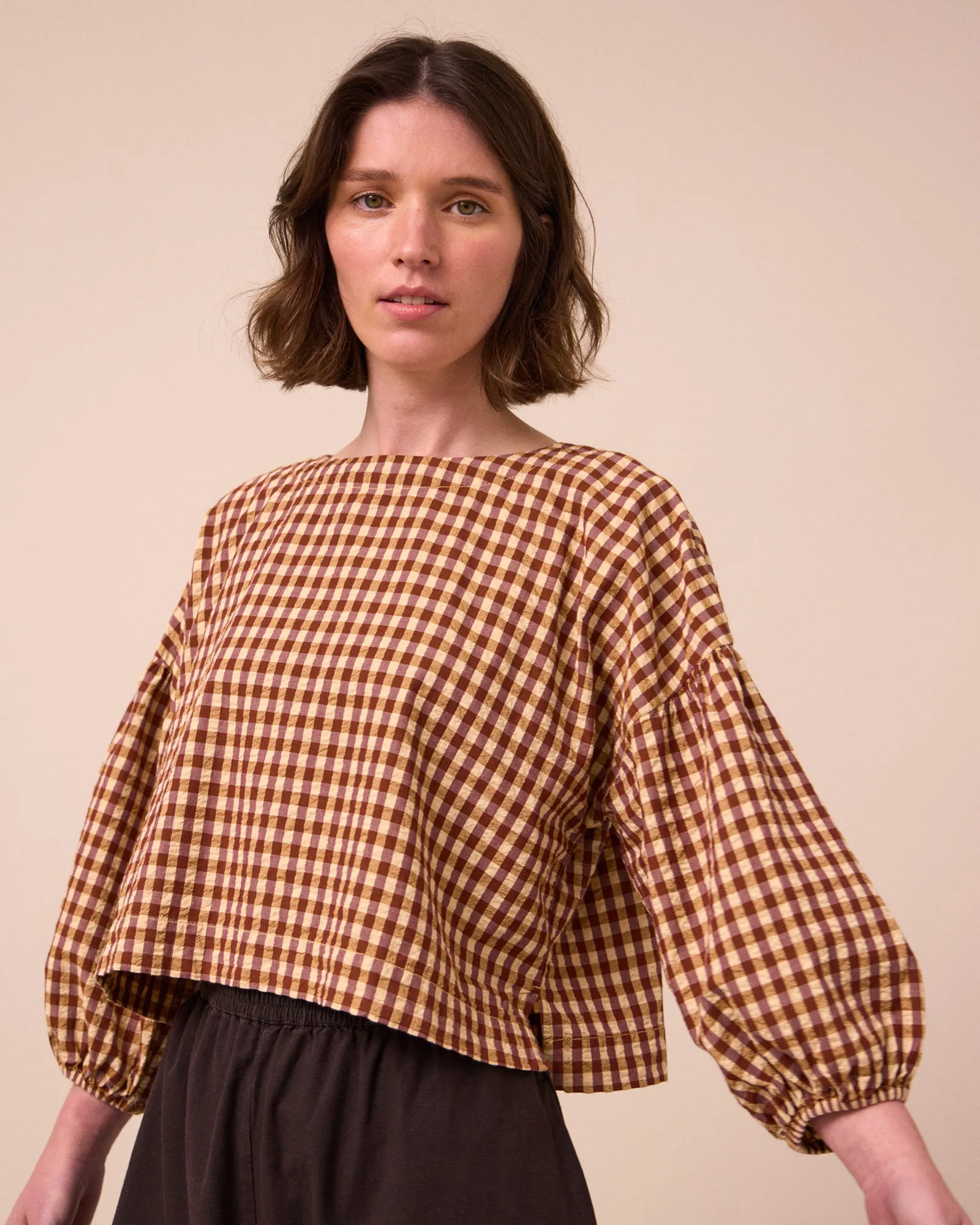 Aisha Tan Gingham Seersucker Top sold by Beyond Nine product image thumbnail 3