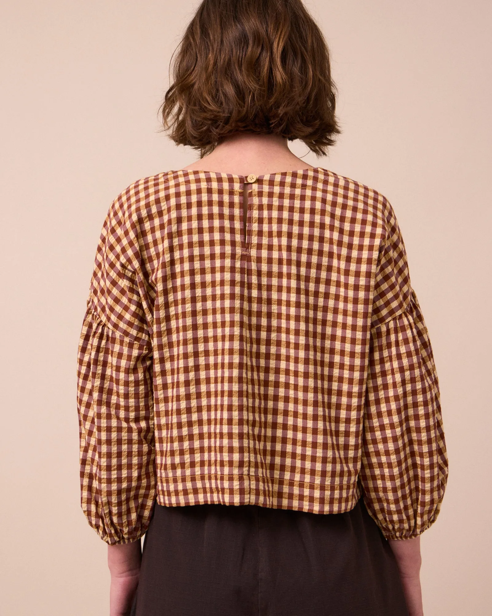 Aisha Tan Gingham Seersucker Top sold by Beyond Nine product image thumbnail 4